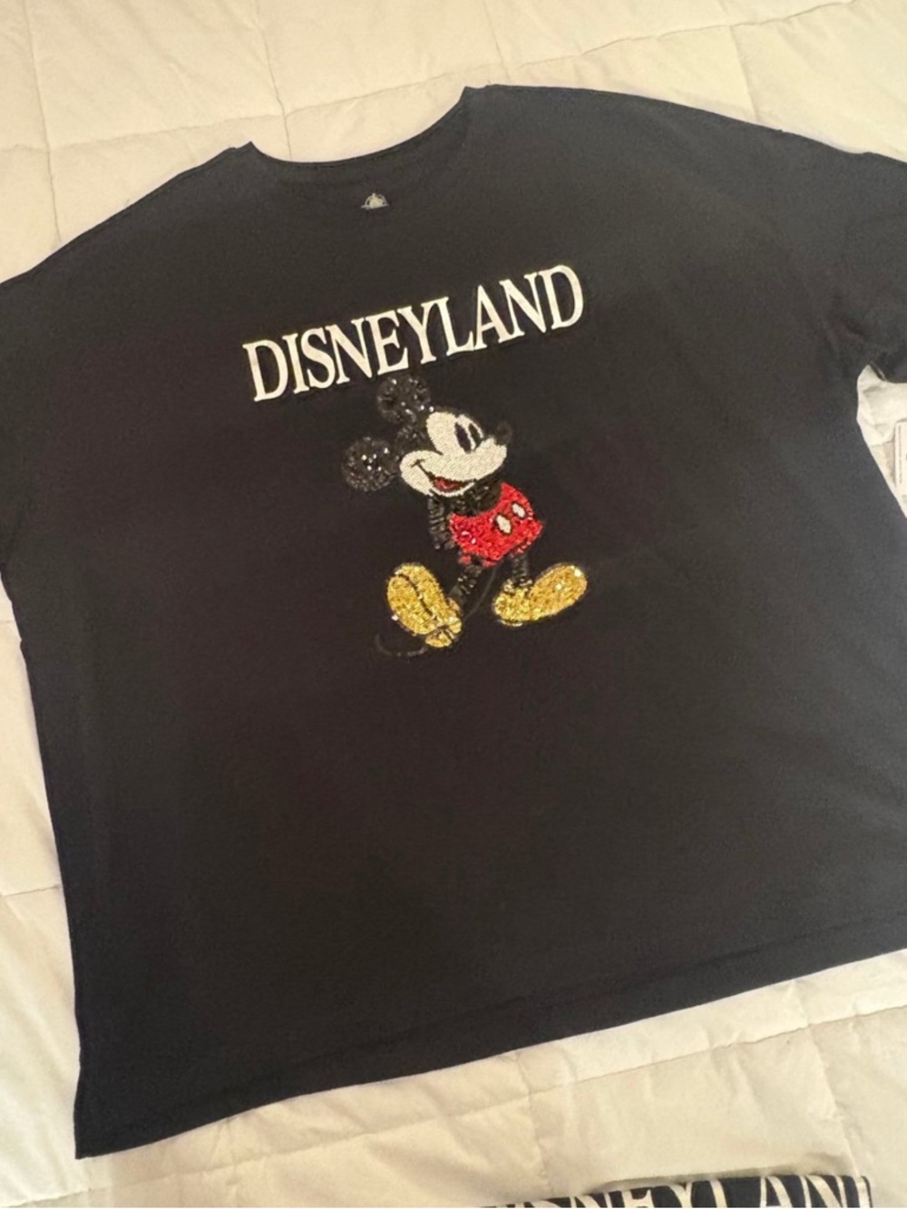 Disney Black Sequin Mickey Disneyland Tee women’s xl